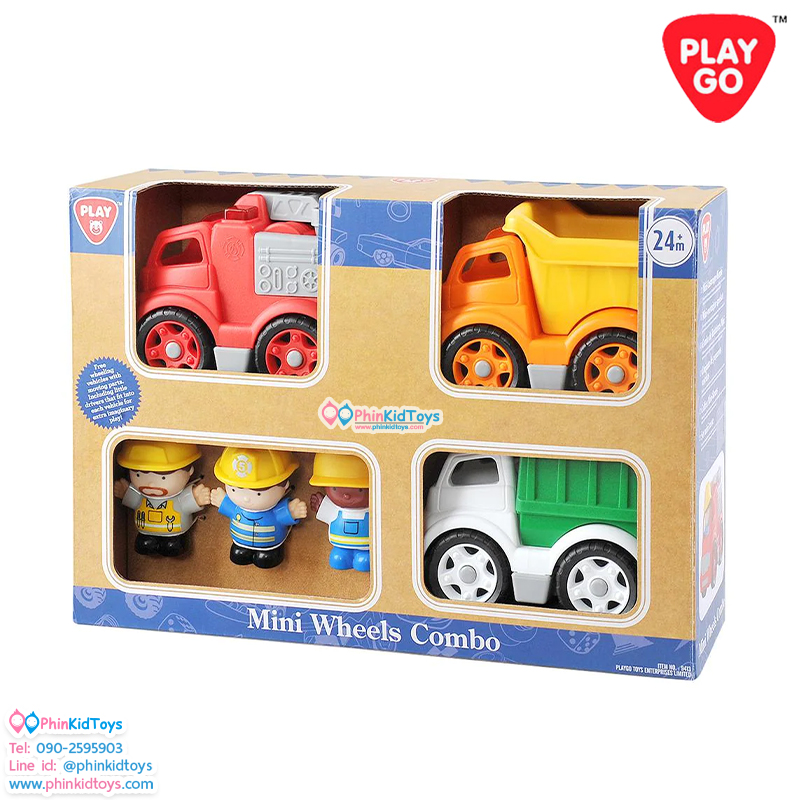 Playgo ชุดคอมโบมินิ รถดัมพ์ รถขยะ รถดับเพลิง พร้อมฟิกเกอร์ Mini Wheels Combo (PG- 9413)