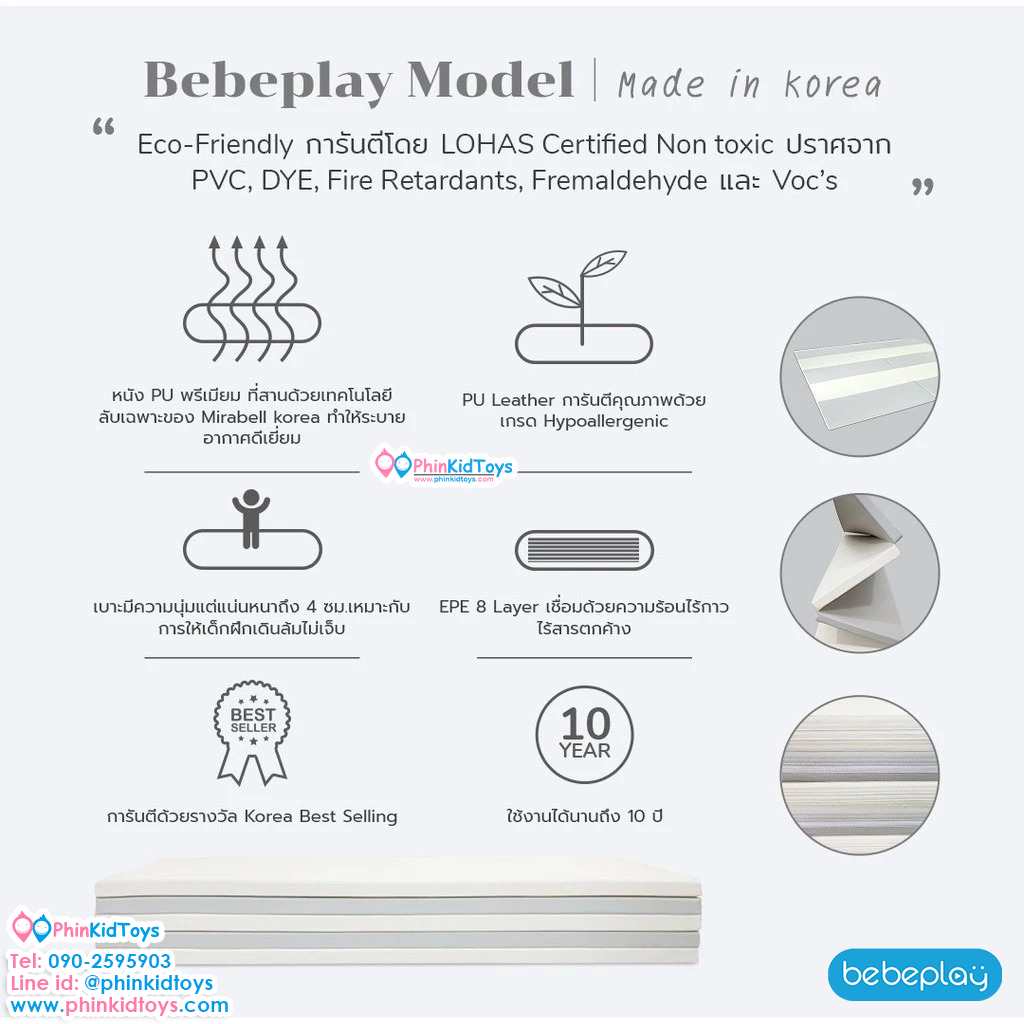 Bebeplay เบาะรองคลาน PU รุ่น Premium Mat สีมาการอง ขนาด 5 ฟุต (M)